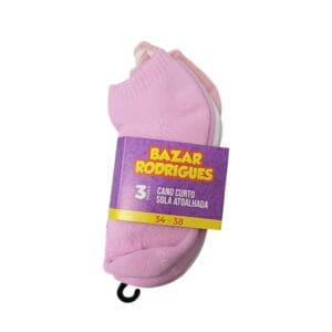Kit com 3 Pares de Meia Cano Curto com Sola Atoalhada Feminino 34-38 - Bazar Rodrigues