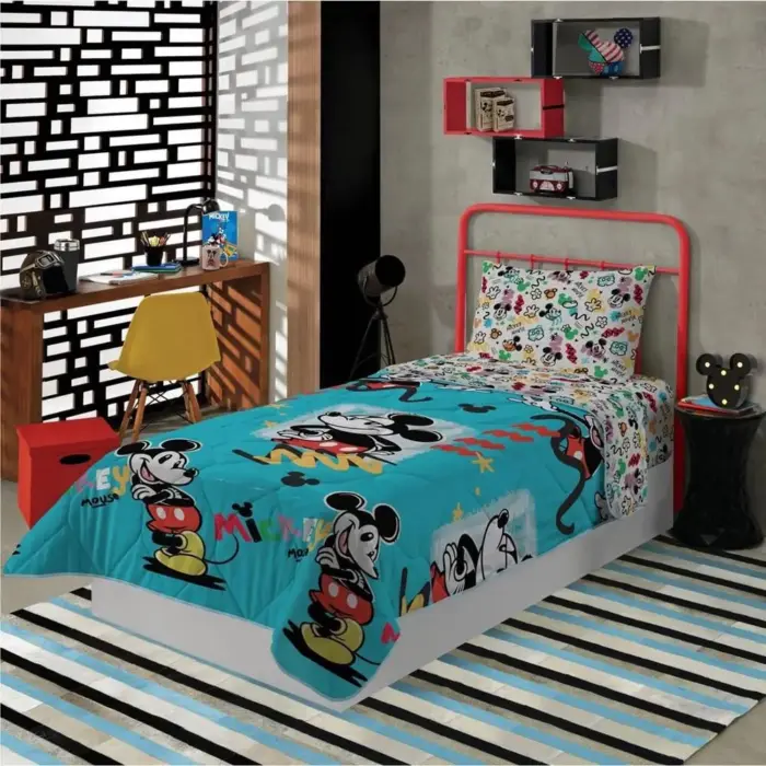 Edredom Dupla Face Microfibra 100% Poliéster Solteiro Estampado Mickey Mouse 1,40x2,10M - Lepper - Imagem 2