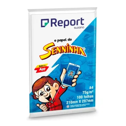 Folha A4 Sulfite Senninha com 100 Unidades 75g/m² 210mmx297mm - Report Suzano