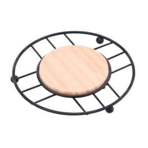 Descanso de Panela de Metal e Madeira 18x18x15cm Linha Black - Rio Home