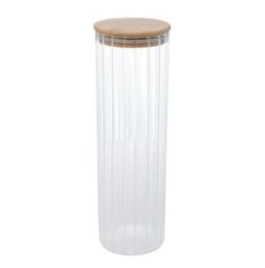Pote para Mantimentos de Vidro Borossilicato Canelado com Tampa de Bambu 1300ml - 123Útil