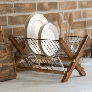 Escorredor Dobrável de Madeira e Aço Teca Black Linha Cozinha - Stolf - Imagem 2