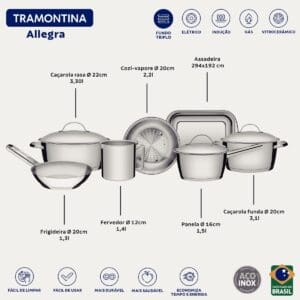 Jogo de Panelas Allegra 7 Peças em Aço INOX - Tramontina - Imagem 4