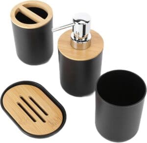 Kit para Banheiro com 6 Peças em Plástico PP e Bambu - Flashgoods - Imagem 3