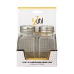 Conjunto com 2 Porta Temperos em Vidro Liso e Tampa de Inox 70ML - 12Útil