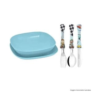 Kit Prato com Talheres Kids Trend 5 Peças Carrinhos - Simonaggio - Imagem 3