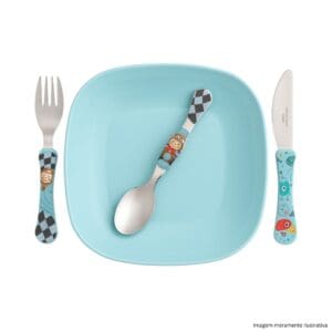 Kit Prato com Talheres Kids Trend 5 Peças Carrinhos - Simonaggio