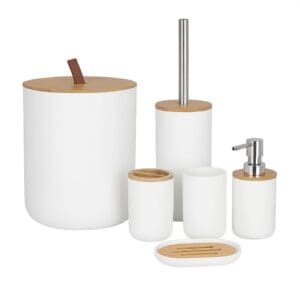 Kit para Banheiro com 6 Peças em Plástico PP e Bambu - Flashgoods