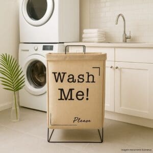 Cesto para Roupa de Poliéster e Metal 36x25x55cm - Rio Tijucas - Imagem 2