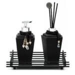 Kit Lavabo com Difusor e Porta Sabonete Líquido + Bandeja de Vidro Luxo