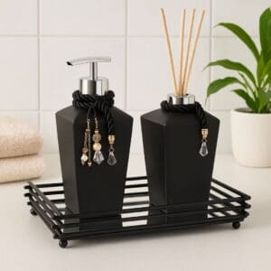 Kit Lavabo com Difusor e Porta Sabonete Líquido + Bandeja de Vidro Luxo - Imagem 2