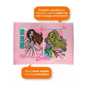 Toalha de Rosto Infantil Estampada Barbie 28x40cm - Lepper - Imagem 3