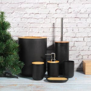 Kit para Banheiro com 6 Peças em Plástico PP e Bambu - Flashgoods - Imagem 2