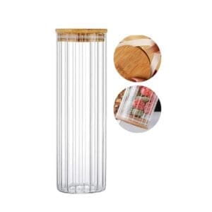 Pote para Mantimentos de Vidro Borossilicato Canelado com Tampa de Bambu 1300ml - 123Útil - Imagem 4