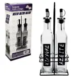 Conjunto com 2 Frascos 270ml cada para Armazenameto de Azeite e Vinagre com Bico Dosador e Suporte de Aço - Em Casa Tem