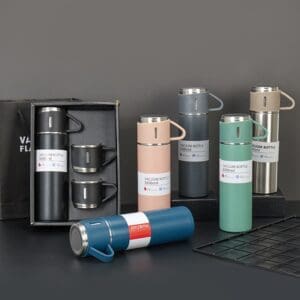 Conjunto com Garrafa Térmica de Aço Inox 420ml e 3 Xícaras Sortido - Amigold - Imagem 3