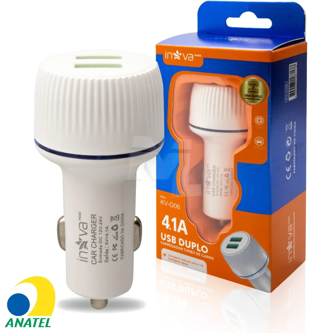 Carregador de Celular Veicular Turbo USB Duplo 4.1A Modelo G06 (S/ Cabo) - Inova - Imagem 1