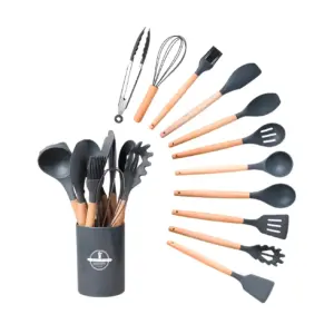 Conjunto de Utencílios de Silicone com Cabo de Madeira 12 Unidades Sortido - AM Decorações e Presentes - Imagem 3