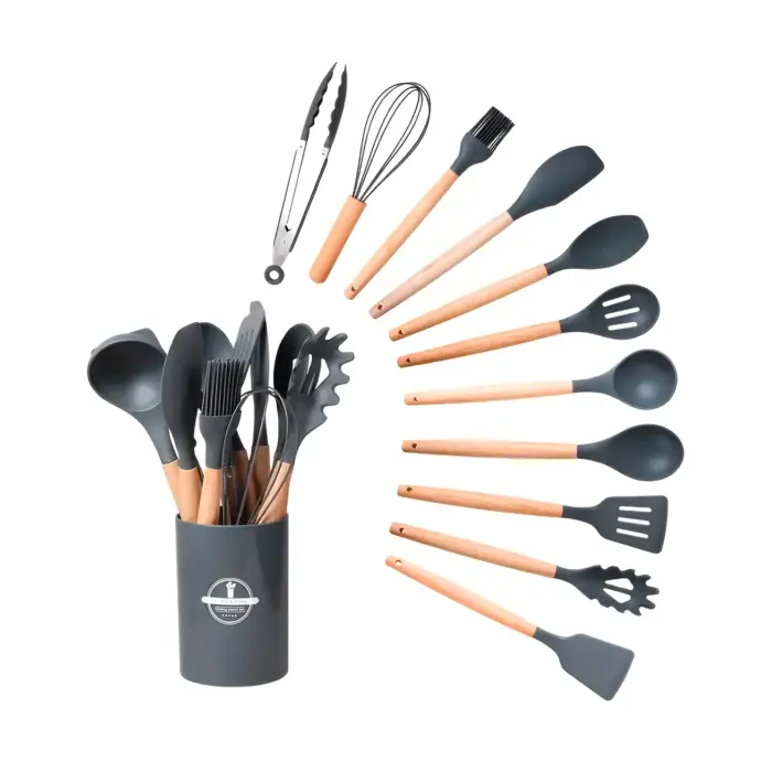 Conjunto de Utencílios de Silicone com Cabo de Madeira 12 Unidades Sortido - AM Decorações e Presentes - Imagem 3