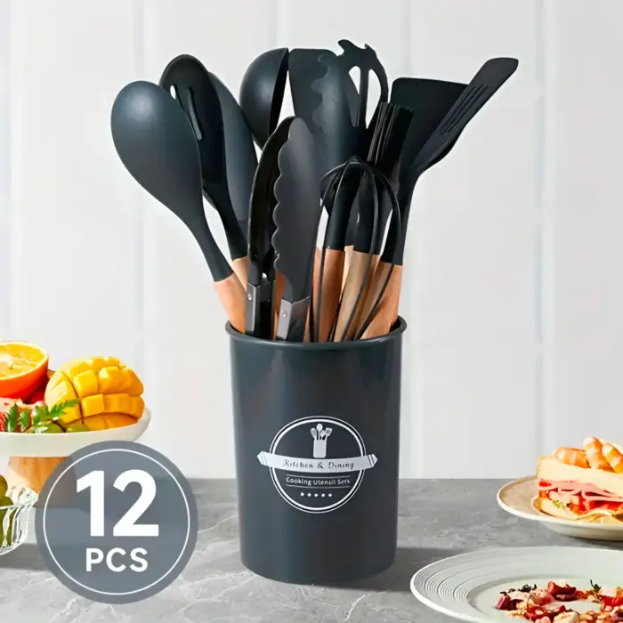 Conjunto de Utencílios de Silicone com Cabo de Madeira 12 Unidades Sortido - AM Decorações e Presentes - Imagem 4