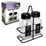 Conjunto para Mese com Saleiro e Paliteiro de Vidro com Suporte de Metal - Em Casa Tem