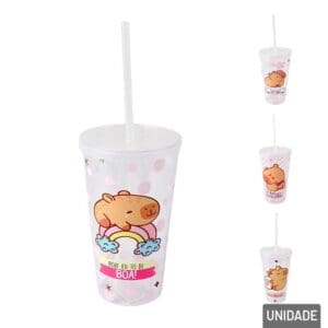 Copo Plástico 640ml com Canudo Capivara - Cosy