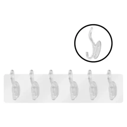Cabide de Plástico com 5 Ganchos e Fixação Dupla Face de 35x6,5cm - Purus