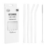 Kit Canudo de Vidro 2 Canudos Retos + 2 Canudos Curvos + Escova de Limpeza - Cosy
