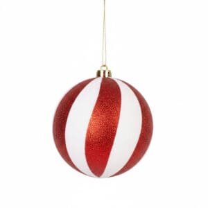 Enfeite de Natal Bola Candy Cane de 15cm Listrada Vermelha e Branca - Wincy