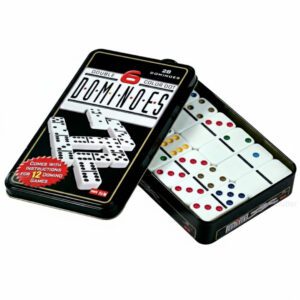 Jogo de Dominó com 28 Peças em Plástico com Case de Metal Double Color Dot