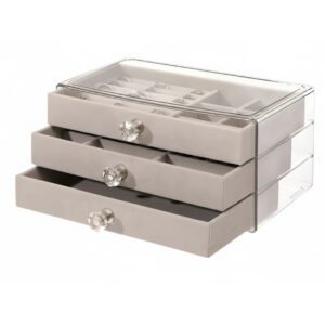 Porta Jóia Cristal de 23x13x20cm com 3 Andares - Organiz