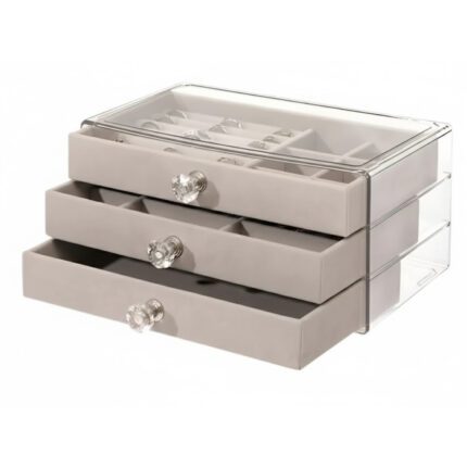 Porta Jóia Cristal de 23x13x20cm com 3 Andares - Organiz