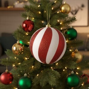 Enfeite de Natal Bola Candy Cane de 15cm Listrada Vermelha e Branca - Wincy - Imagem 2