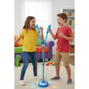 Brinquedo Microfone Duplo com Pedestal Ajustável com Jogo de Luzes - Elite Impots - Imagem 2