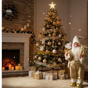 Enfeite Papai Noel Dourado de 62cm com Saco de Presente e Guizo - Magizi by Tuut - Imagem 2