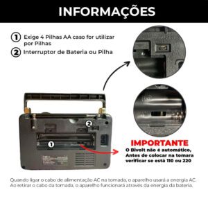 Radio Portátil Recarregável com AM / FM / SW5.6-18 / USB / Cartão TF e Lanterna 1200mAh / 3W- Alfacell - Imagem 3