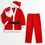 Roupa de Papai Noel Tamanho Único Completa Gorro+Barba+Casaco+Calça+Cinto 100% Poliéster - Wincy