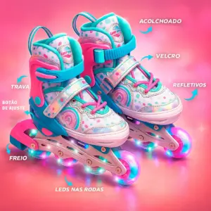 Roller / Patins Inline Colorido com Led's nas Rodas Tamanho 34 - 37 - Unitoys - Imagem 4
