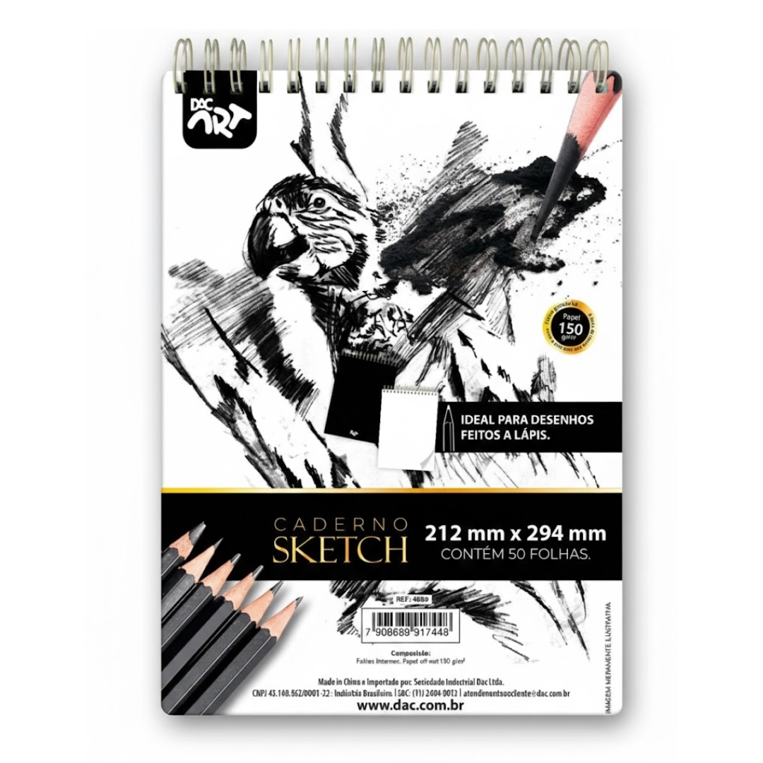 Caderno de Desenho com 50 Folhas off-set de 150g/m² Sketch 212x294mm - DAC ART - Imagem 1