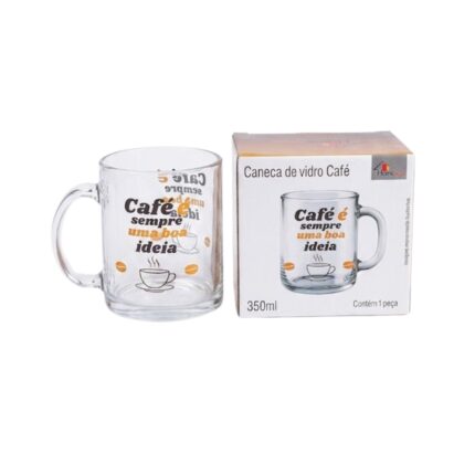 Caneca de Vidro Transparente 350Ml Café-Home Star