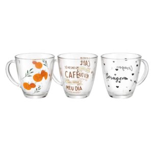 Caneca de Vidro Frases Transparente 340Ml