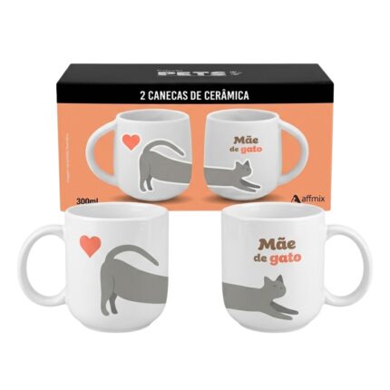 Caneca Cerâmica Pets 300Ml C/2Mãe e Pai Cat